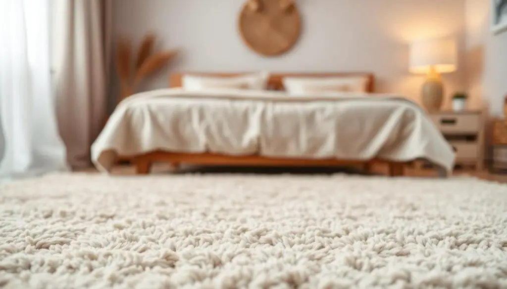A cozy, inviting bedroom with a plush, textured area rug in the foreground. The rug features a warm, neutral color palette with subtle patterns or a soft, solid hue that blends seamlessly with the surrounding decor. Soft, diffused lighting casts a gentle glow, creating a serene, relaxing atmosphere. The rug is positioned in the center of the frame, anchoring the space and drawing the eye towards the middle of the room. The background features muted, natural tones, perhaps with hints of wooden furniture or soft fabrics, further enhancing the sense of coziness and comfort. A cozy, inviting bedroom with a plush, textured area rug in the foreground. The rug features a warm, neutral color palette with subtle patterns or a soft, solid hue that blends seamlessly with the surrounding decor. Soft, diffused lighting casts a gentle glow, creating a serene, relaxing atmosphere. The rug is positioned in the center of the frame, anchoring the space and drawing the eye towards the middle of the room. The background features muted, natural tones, perhaps with hints of wooden furniture or soft fabrics, further enhancing the sense of coziness and comfort.