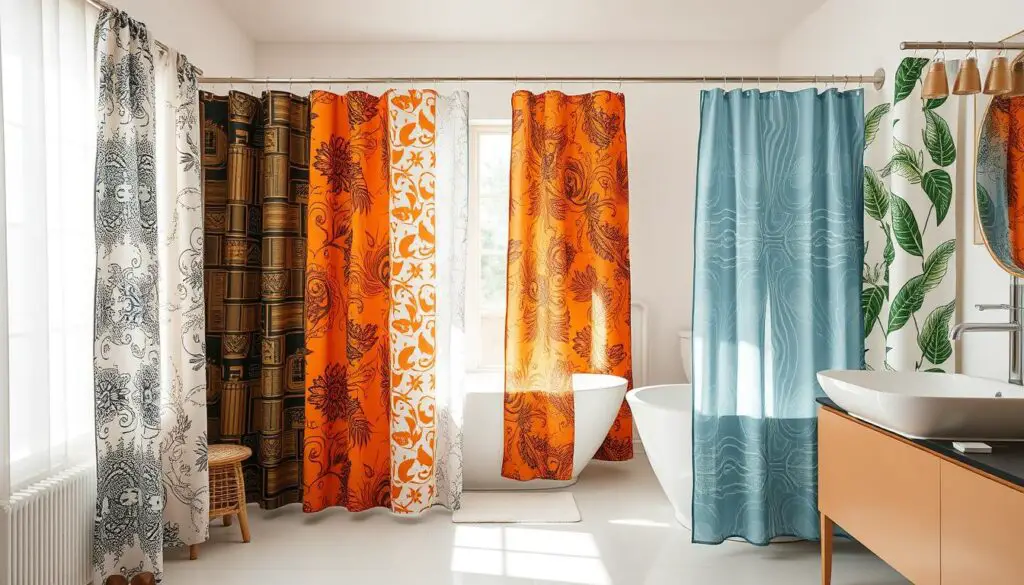 a highly detailed and visually striking image of creative and innovative shower curtain solutions for a bathroom, featuring a variety of curtain designs, patterns, and materials that could be used to enhance the overall decor of the space. The image should have a bright, airy, and inspirational atmosphere, with the curtains being the focal point and surrounded by a clean, modern bathroom setting. The curtains should be shown in a way that highlights their unique and creative qualities, such as bold colors, intricate prints, or unconventional shapes. The lighting should be soft and natural, creating a warm and inviting ambiance. The camera angle should be slightly elevated, providing a comprehensive view of the various shower curtain solutions on display. a highly detailed and visually striking image of creative and innovative shower curtain solutions for a bathroom, featuring a variety of curtain designs, patterns, and materials that could be used to enhance the overall decor of the space. The image should have a bright, airy, and inspirational atmosphere, with the curtains being the focal point and surrounded by a clean, modern bathroom setting. The curtains should be shown in a way that highlights their unique and creative qualities, such as bold colors, intricate prints, or unconventional shapes. The lighting should be soft and natural, creating a warm and inviting ambiance. The camera angle should be slightly elevated, providing a comprehensive view of the various shower curtain solutions on display.