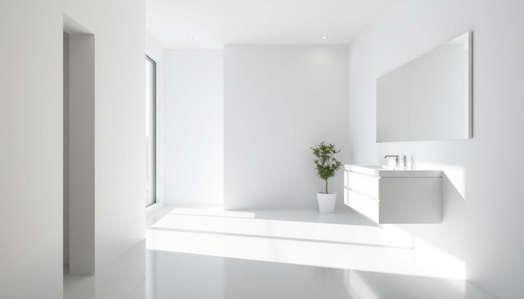 a minimalist bathroom with clean, geometric lines, smooth surfaces, and a serene, calming atmosphere. a large window bathes the space in natural light, casting soft shadows on the sleek, white tile floor. a rectangular sink vanity with a simple, streamlined design sits against the far wall, complemented by a large, frameless mirror. the room is sparsely decorated, with a single, potted plant adding a touch of greenery. the overall aesthetic is one of simplicity, functionality, and understated elegance. a minimalist bathroom with clean, geometric lines, smooth surfaces, and a serene, calming atmosphere. a large window bathes the space in natural light, casting soft shadows on the sleek, white tile floor. a rectangular sink vanity with a simple, streamlined design sits against the far wall, complemented by a large, frameless mirror. the room is sparsely decorated, with a single, potted plant adding a touch of greenery. the overall aesthetic is one of simplicity, functionality, and understated elegance.
