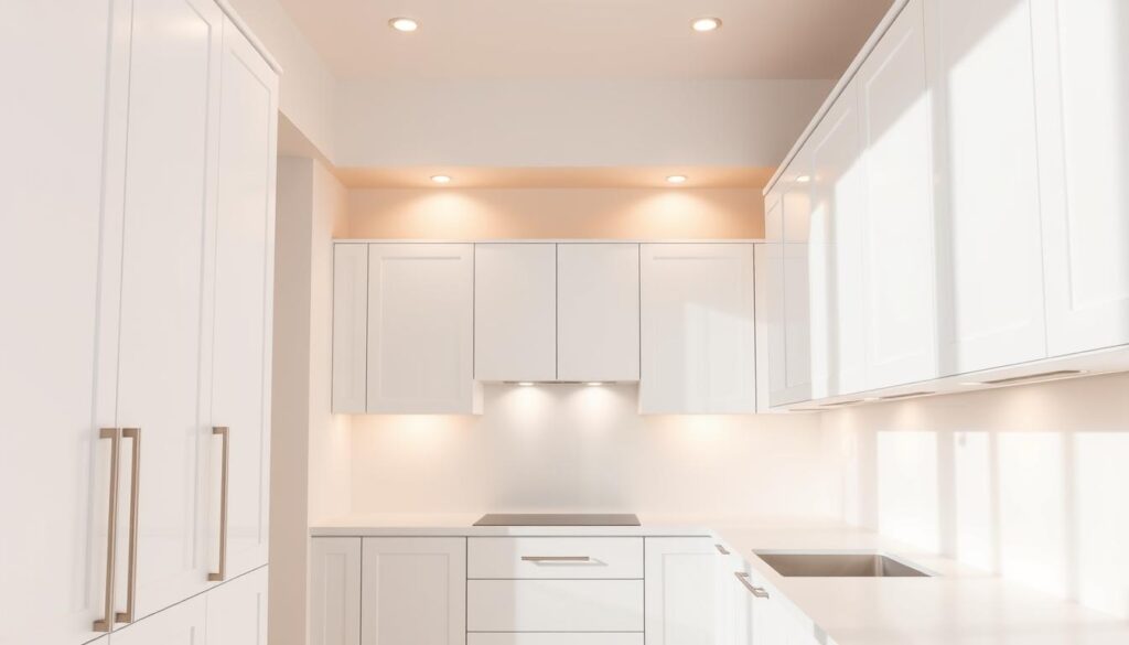 a well-lit, modern kitchen with pristine white cabinets, their smooth, minimalist facades creating a clean, airy atmosphere. The cabinets are the focal point, their edges sharply defined, casting subtle shadows that add depth and dimension. Warm, diffused lighting from overhead fixtures illuminates the space, casting a soft glow that accentuates the crisp, white surfaces. The kitchen counter, made of a sleek, light-colored material, complements the cabinets seamlessly. The overall scene conveys a sense of timeless elegance and functionality, showcasing the beauty of a classic white kitchen design. a well-lit, modern kitchen with pristine white cabinets, their smooth, minimalist facades creating a clean, airy atmosphere. The cabinets are the focal point, their edges sharply defined, casting subtle shadows that add depth and dimension. Warm, diffused lighting from overhead fixtures illuminates the space, casting a soft glow that accentuates the crisp, white surfaces. The kitchen counter, made of a sleek, light-colored material, complements the cabinets seamlessly. The overall scene conveys a sense of timeless elegance and functionality, showcasing the beauty of a classic white kitchen design.