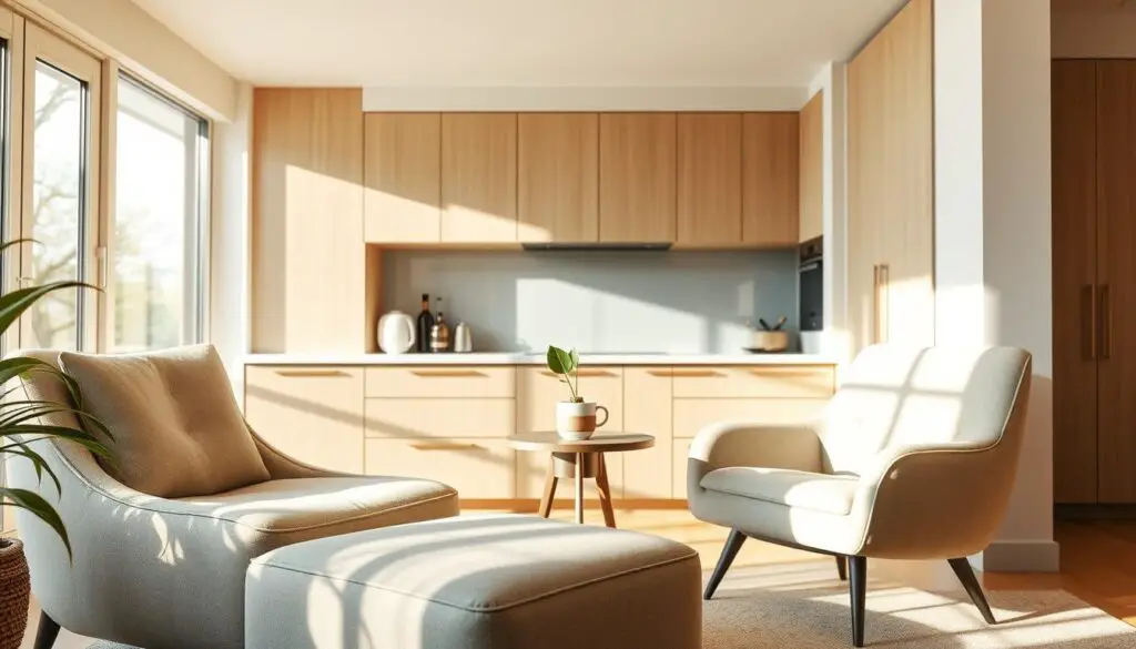 a cozy coffee station with comfortable seating, surrounded by natural light from large windows. in the foreground, a plush armchair and ottoman in neutral tones invite visitors to relax and enjoy their coffee. in the middle ground, a small round table holds a mug of freshly brewed coffee and a decorative plant. the background features sleek, minimalist kitchen cabinetry in light wood tones, complementing the overall tranquil atmosphere. the lighting is soft and warm, creating a welcoming and inviting ambiance for a morning coffee break or casual conversation. a cozy coffee station with comfortable seating, surrounded by natural light from large windows. in the foreground, a plush armchair and ottoman in neutral tones invite visitors to relax and enjoy their coffee. in the middle ground, a small round table holds a mug of freshly brewed coffee and a decorative plant. the background features sleek, minimalist kitchen cabinetry in light wood tones, complementing the overall tranquil atmosphere. the lighting is soft and warm, creating a welcoming and inviting ambiance for a morning coffee break or casual conversation.
