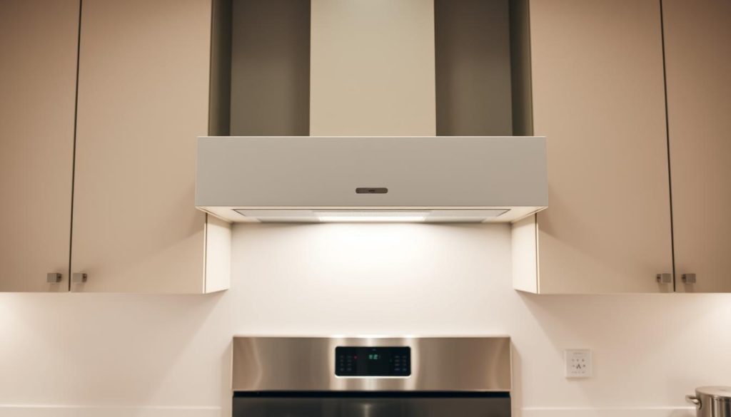 Compact range hood designs, sleek and understated, showcased in a well-lit kitchen setting. The range hood, a focal point, features clean lines and a minimalist aesthetic, seamlessly blending with the surrounding cabinetry. Soft, diffused lighting illuminates the scene, creating a warm and inviting atmosphere. The range hood is positioned above a modern gas stove, its proportions carefully considered to provide efficient ventilation without dominating the space. The kitchen's overall design is modern and streamlined, with a focus on functionality and visual harmony. Compact range hood designs, sleek and understated, showcased in a well-lit kitchen setting. The range hood, a focal point, features clean lines and a minimalist aesthetic, seamlessly blending with the surrounding cabinetry. Soft, diffused lighting illuminates the scene, creating a warm and inviting atmosphere. The range hood is positioned above a modern gas stove, its proportions carefully considered to provide efficient ventilation without dominating the space. The kitchen's overall design is modern and streamlined, with a focus on functionality and visual harmony.