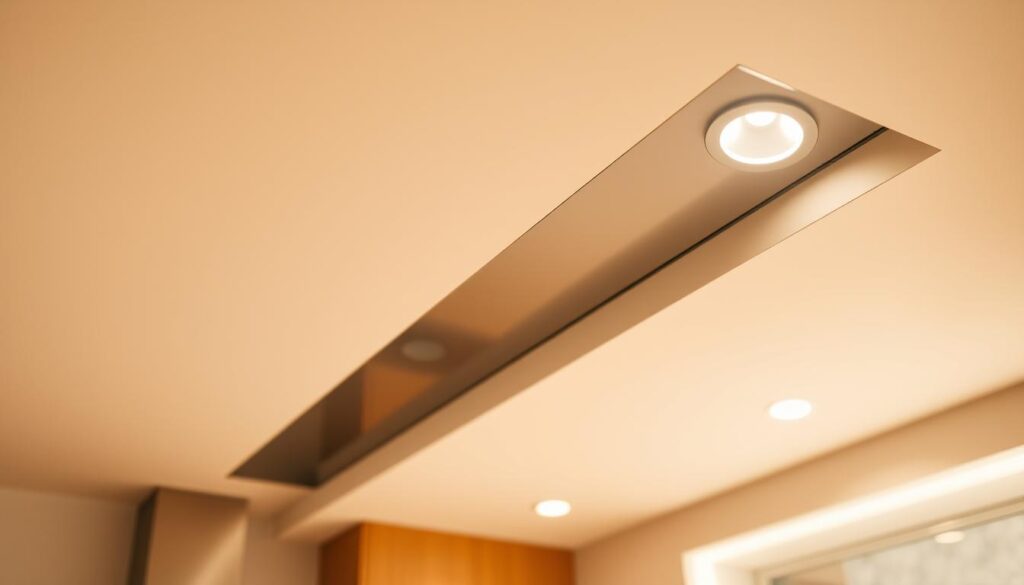 Recessed modern LED lights installed in a low ceiling, casting a warm, ambient glow. The fixtures are sleek, minimalist, and flush-mounted, creating a seamless, integrated look. The lighting is evenly distributed, illuminating the space with a soft, diffused light. The ceiling appears to be made of a light-colored, smooth material, enhancing the modern, sophisticated aesthetic. The overall mood is cozy, inviting, and perfect for a small kitchen with low ceilings. Recessed modern LED lights installed in a low ceiling, casting a warm, ambient glow. The fixtures are sleek, minimalist, and flush-mounted, creating a seamless, integrated look. The lighting is evenly distributed, illuminating the space with a soft, diffused light. The ceiling appears to be made of a light-colored, smooth material, enhancing the modern, sophisticated aesthetic. The overall mood is cozy, inviting, and perfect for a small kitchen with low ceilings.